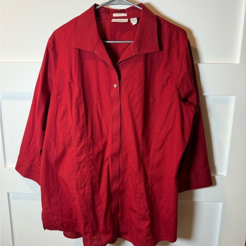 Chico's Vibrant Red Blouse hidden buttons size 3